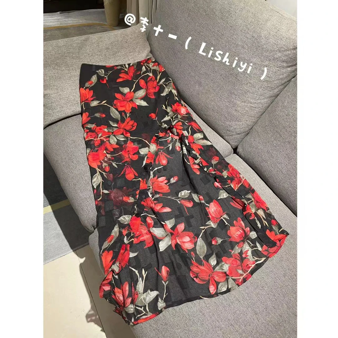 【李十一LISHIYI】新款时尚显瘦慵懒花朵印花半身裙★L25367