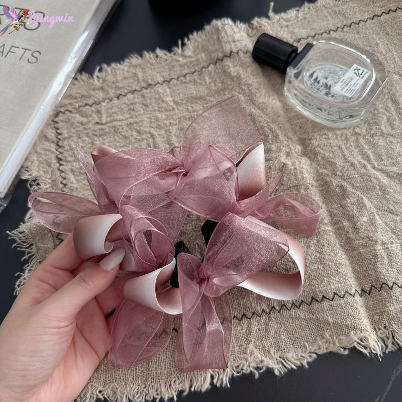 粉色甜美网纱蝴蝶结大肠发圈优雅气质扎头发绳丸子头绳高弹力皮筋