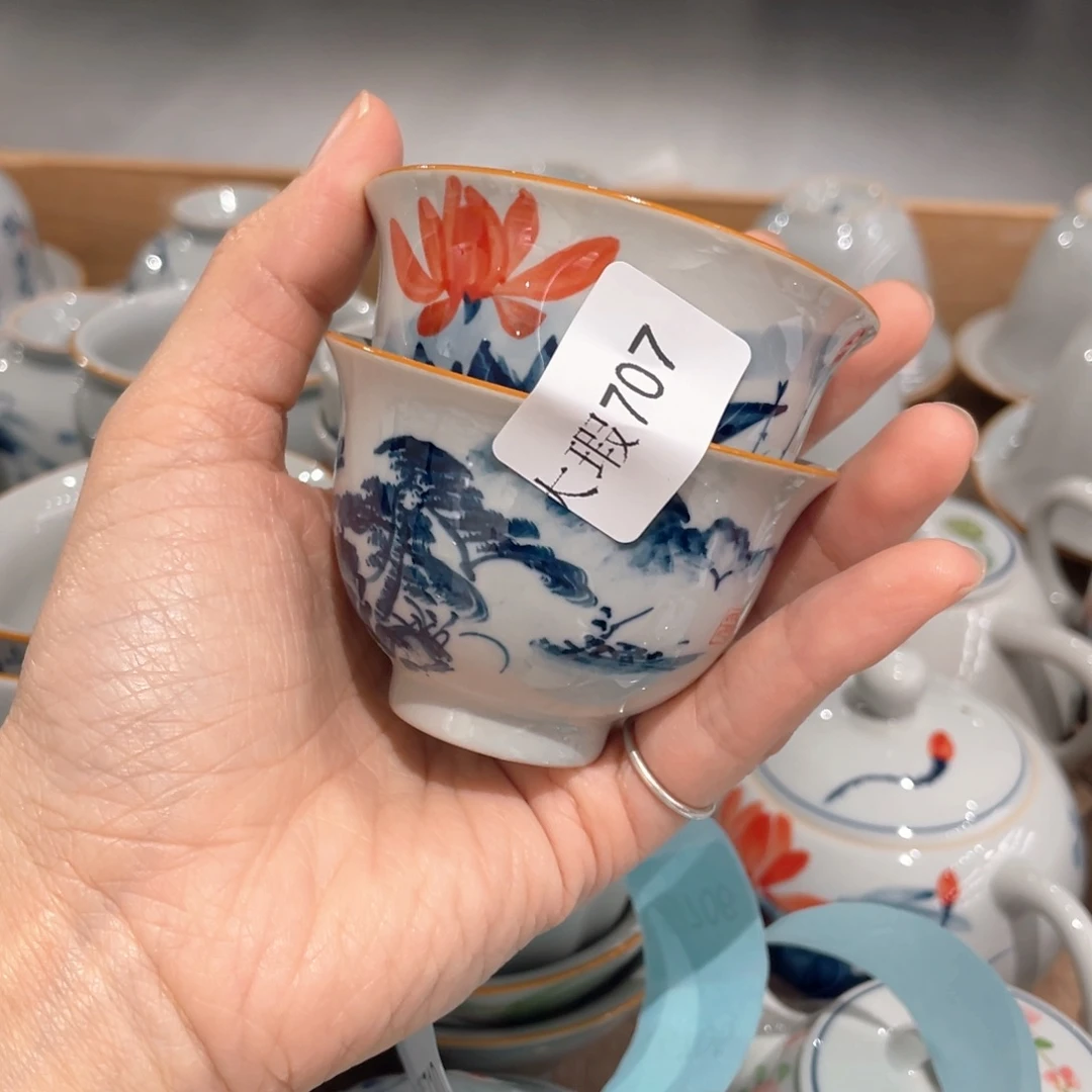 釉下彩纯手绘有瑕