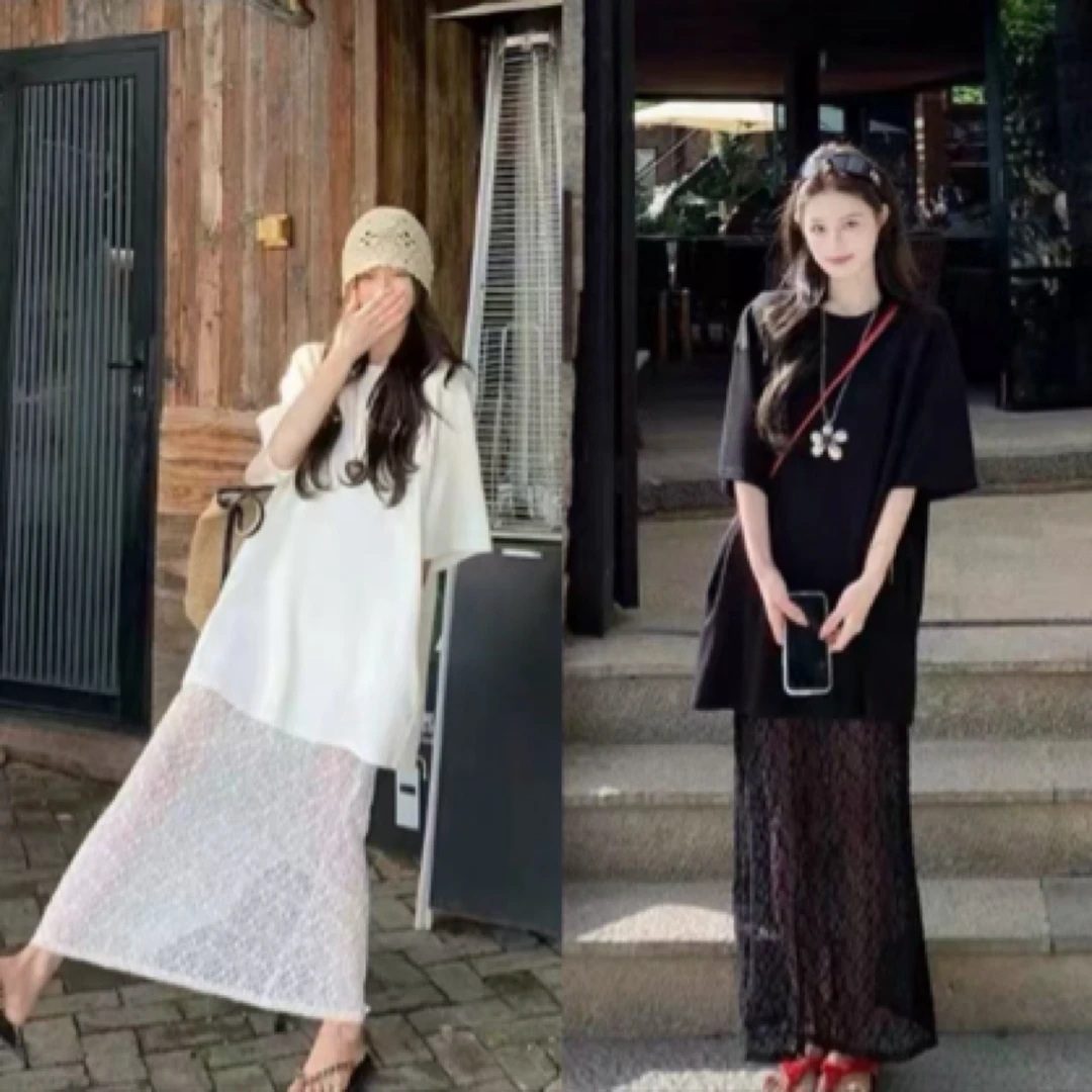 【胖胖卿】超百搭大短袖+蕾丝吊带裙