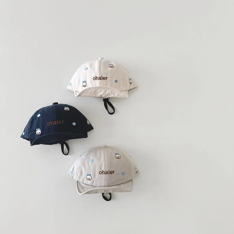 韩国婴儿帽子2025春秋新款可爱刺绣字母软檐宝宝鸭舌帽遮阳防晒帽