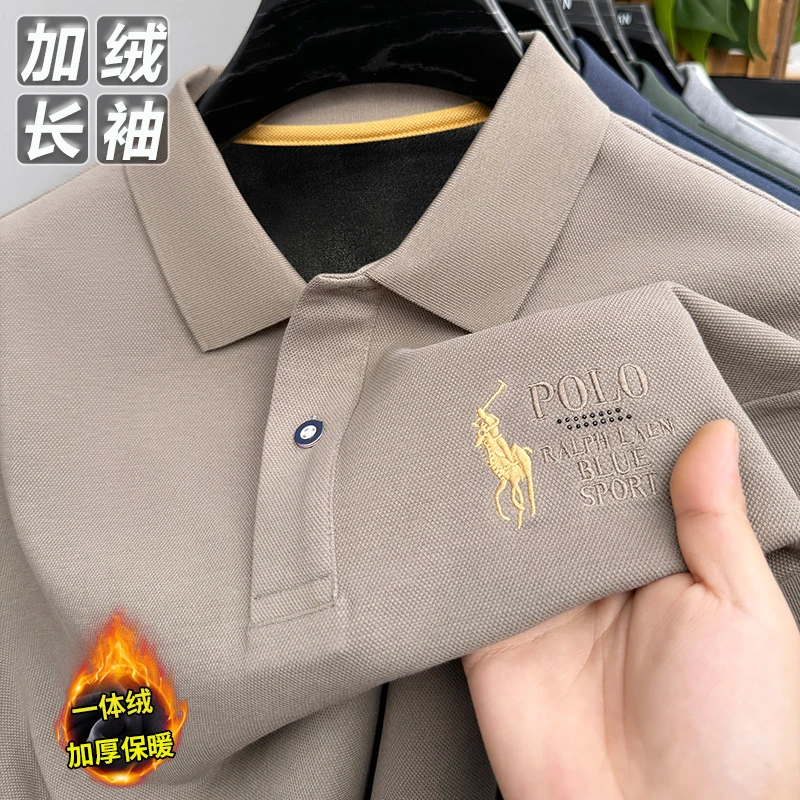 【加绒加厚】保罗冬季保暖polo衫男士长袖T恤休闲刺绣翻领打底衫t恤