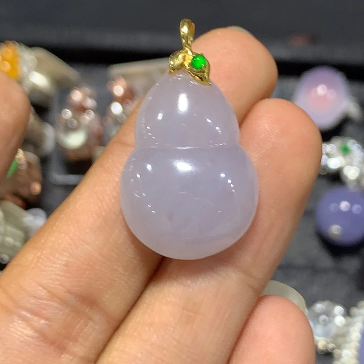 18K金镶嵌翡翠耳饰天然翡翠葫芦吊坠