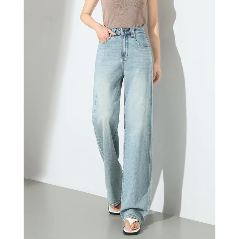 水洗蓝牛仔裤女2025新款高腰显瘦时尚百搭窄版直筒裤子