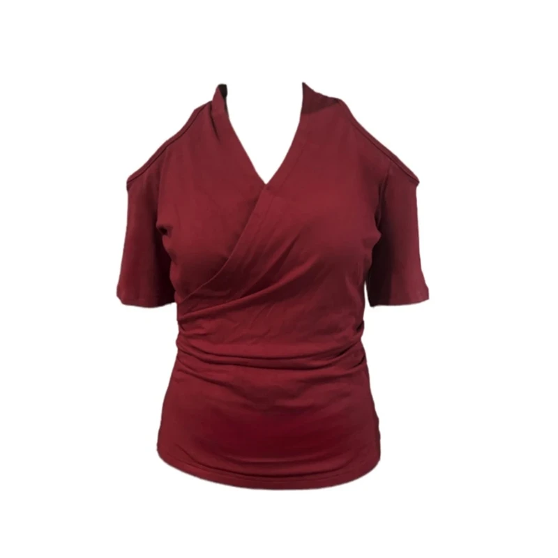 性感露肩挂脖露肩上衣女夏季纯欲风设计感褶皱胖mm显瘦V领T恤小衫