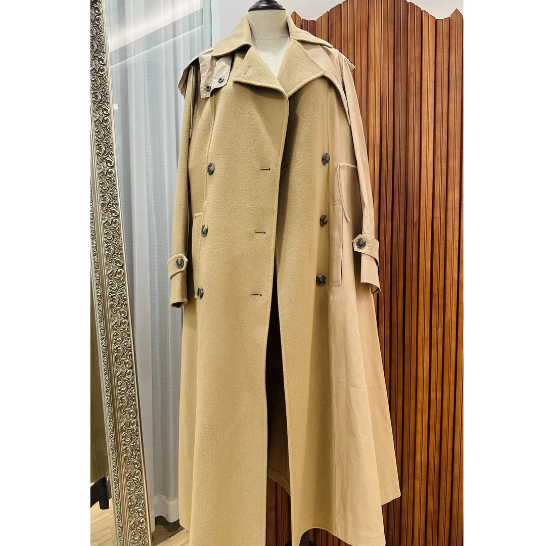 99新 MaxMara 娜娜活动  5196weekend毛呢拼接风衣 驼色