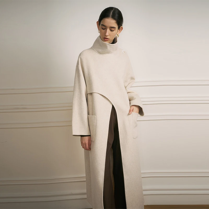 【楠哥专属】AEL高级感大衣女中长款不规则高领外套 21454