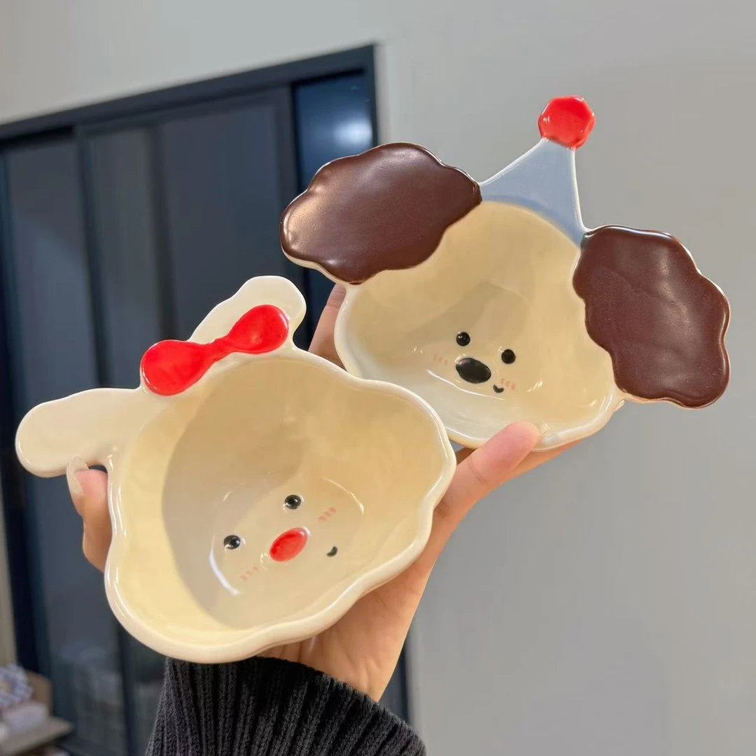 【圆和圈】出口尾单 奶油色异形蘸料碟 可爱小狗小兔蘸料碟 釉下彩