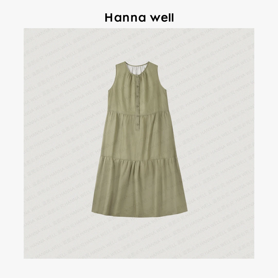 妞姐自制“抹茶蛋糕”天然苎麻~清新飘逸褶裥A字连衣裙QZ5B6275.