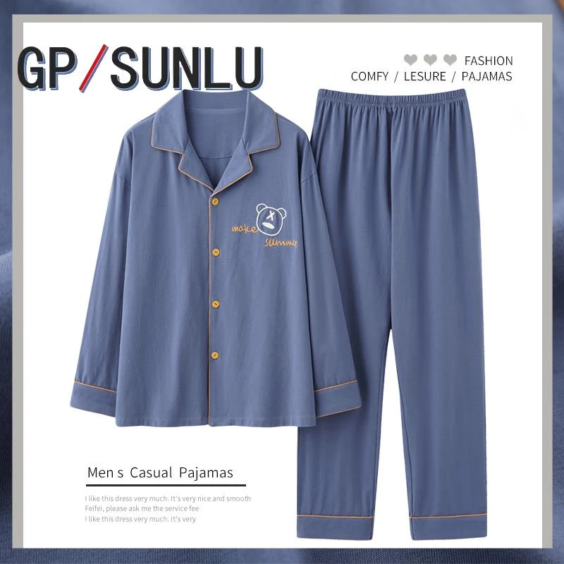 日本小众GP男士睡衣春秋款棉质长袖男款秋季年青少年秋冬家居服套