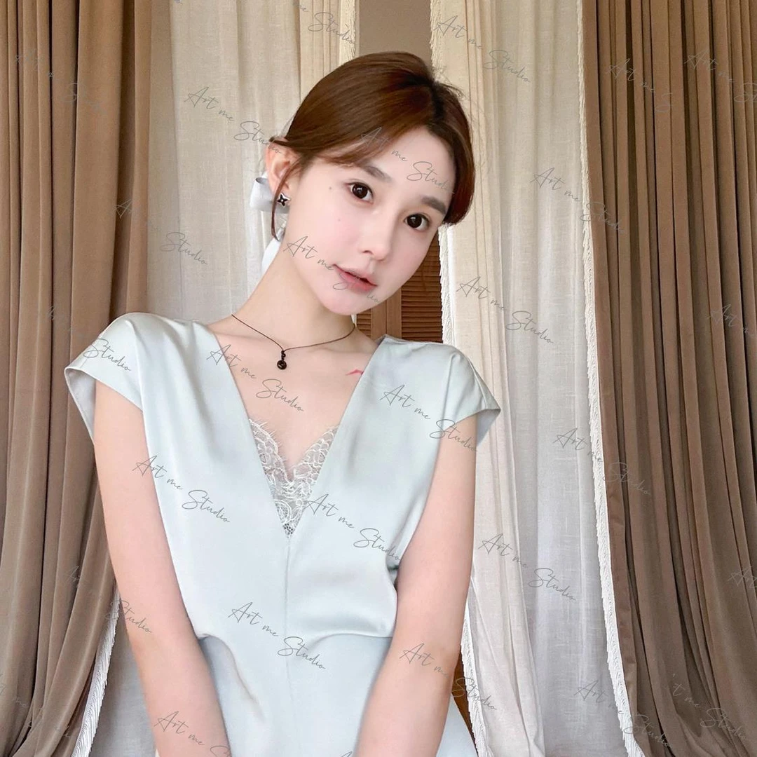 琉璃光感丝滑天丝亚麻美神降临连肩袖收腰两色连衣裙w1589w1