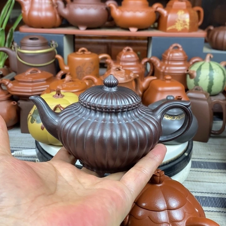茶壶紫砂筋纹笑樱220cc原矿老紫泥还原烧
