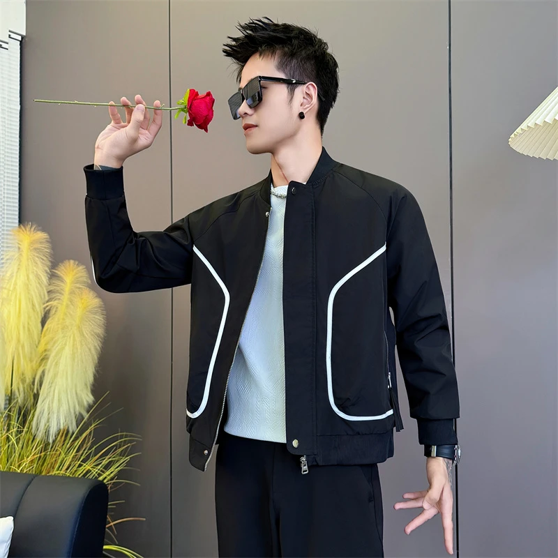 小众棒球领外套男潮牌美式重磅男装上衣2025春秋季休闲修身男夹克