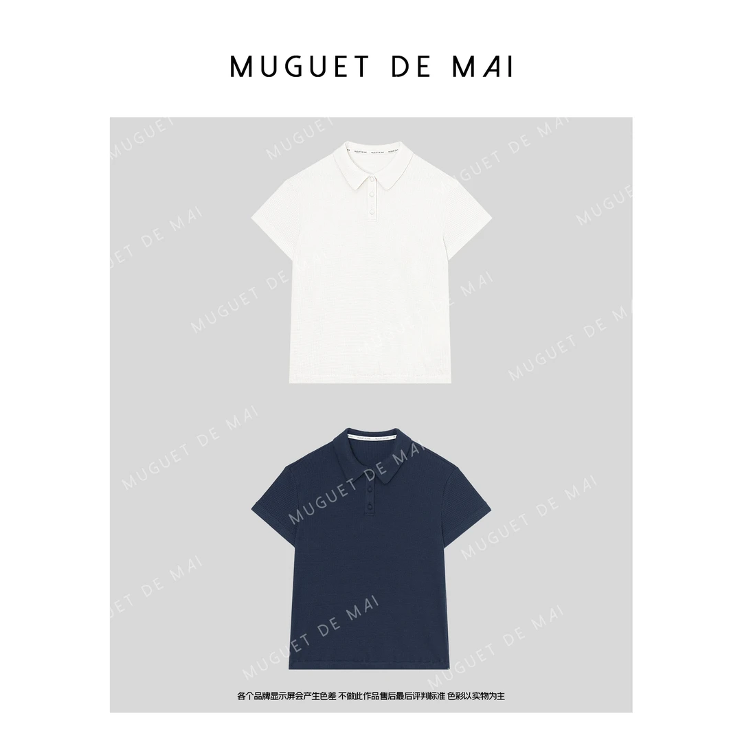【MGDM】老钱风短袖Polo衫女华夫格休闲上衣夏季遮肉显瘦凉感t恤