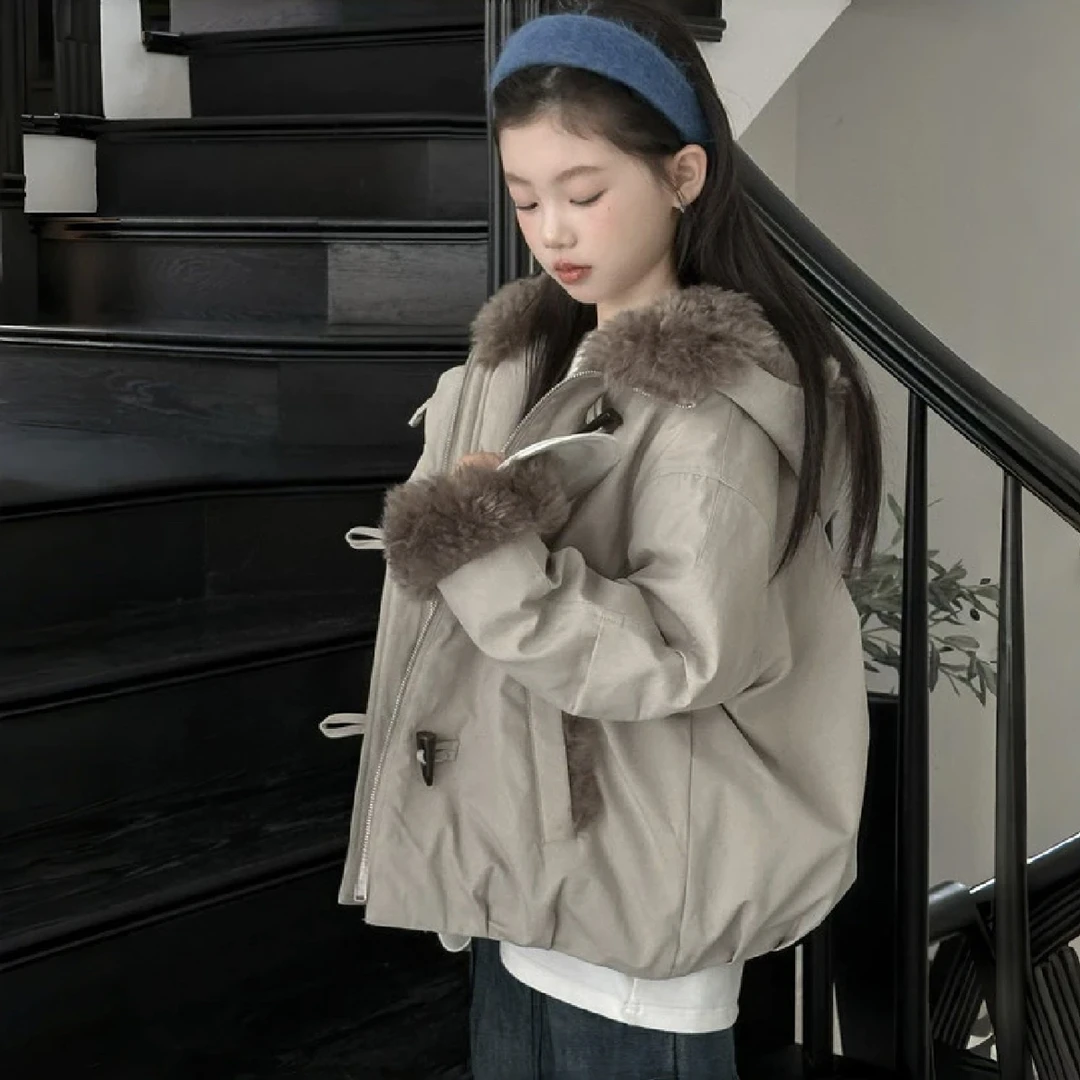 女童派克棉服2025冬装新款大童洋气上衣冬季加厚儿童保暖棉衣外套