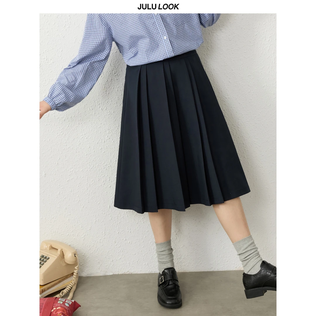 巨鹿工作室“女作家的褶皱”微胖mm学院风中长款百褶裙大码半身裙