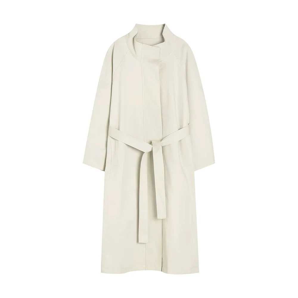 春夏简约大牌中长款重工立领廓形风衣韩系宽松气质棉感外套15887