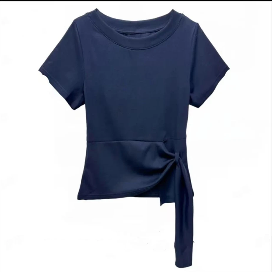 2025夏季新款短袖T恤小众不规则设计纯色百搭财阀千金女装