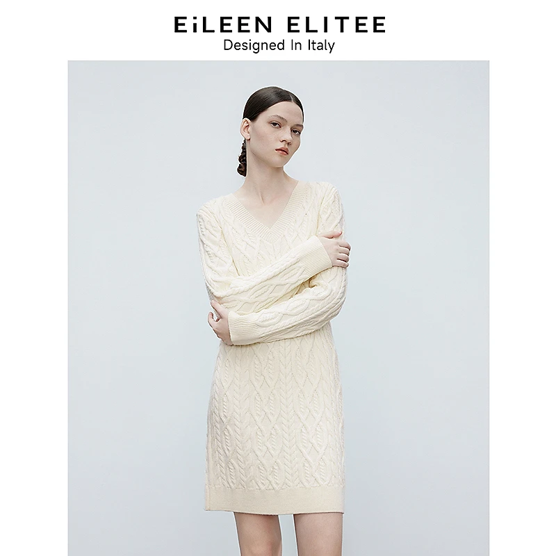 朗姿欧洲EiLEEN ELITEE羊毛法式气质毛衣裙2025春新款针织连衣裙