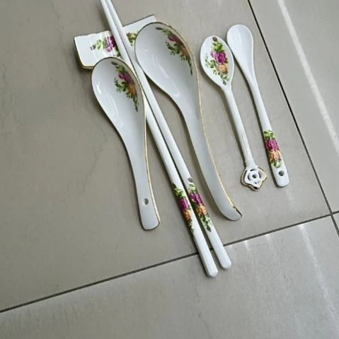 ****瓜玫瑰手工刮金餐具筷子勺