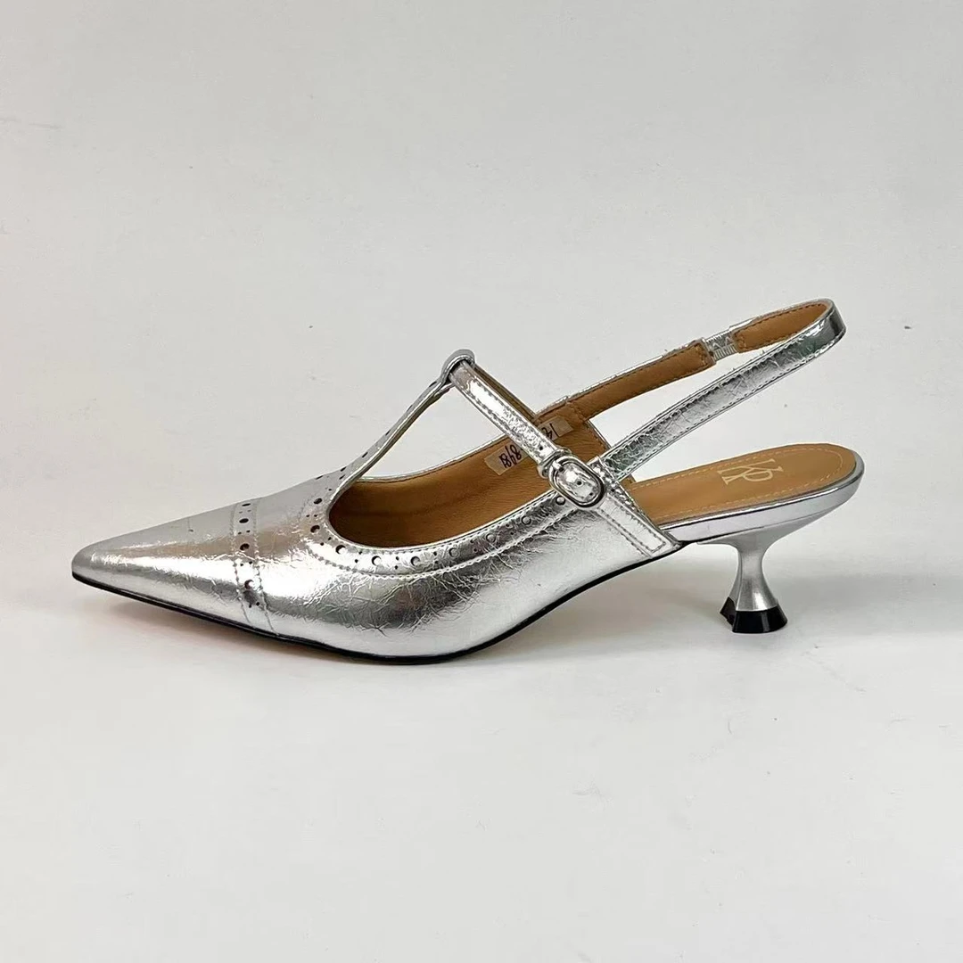 CY通勤包头凉鞋修面皮尖头时装凉鞋银色凉鞋气质金色  10231