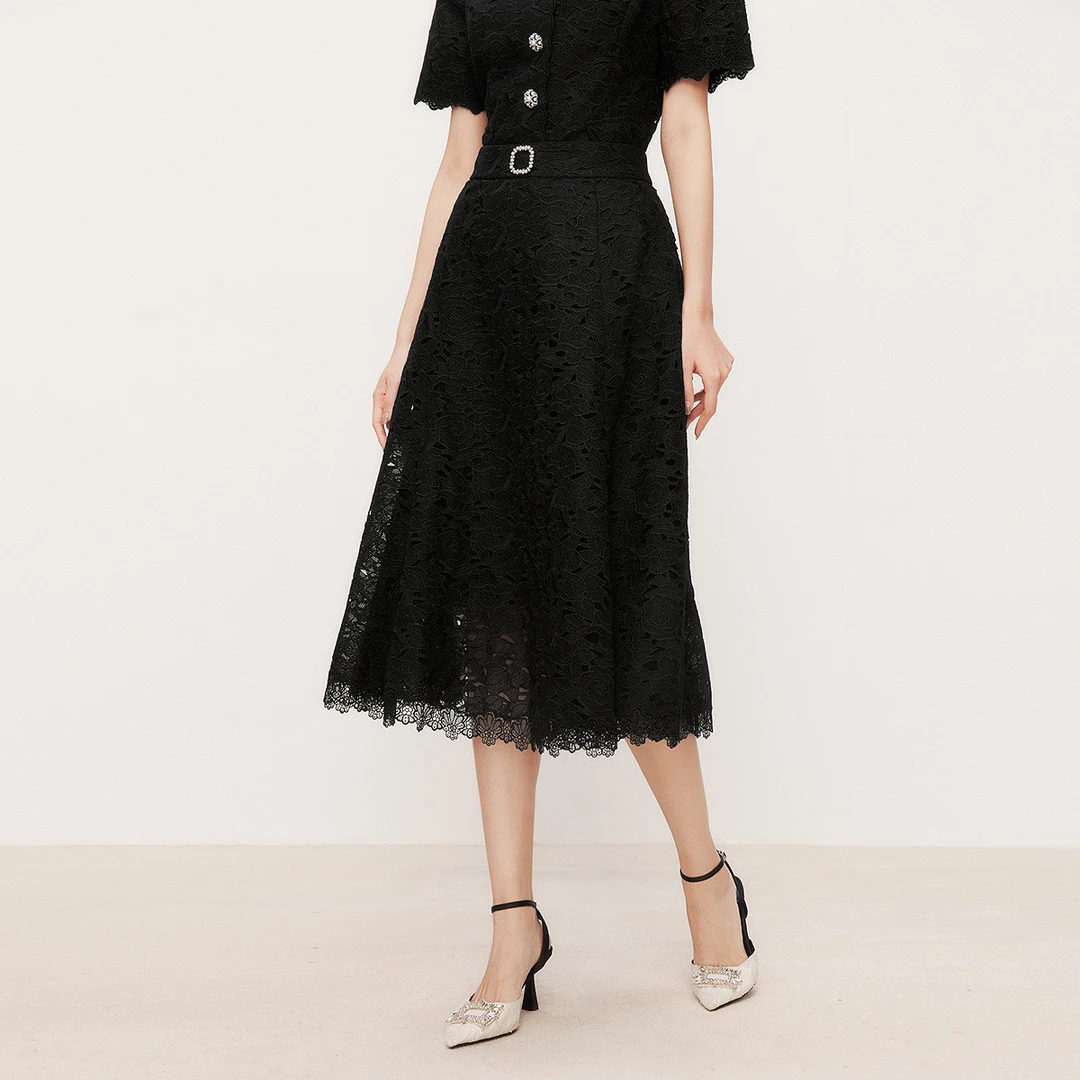 【晨粉专享价】珂莱蒂尔夏新款气质显瘦A字裙优雅蕾