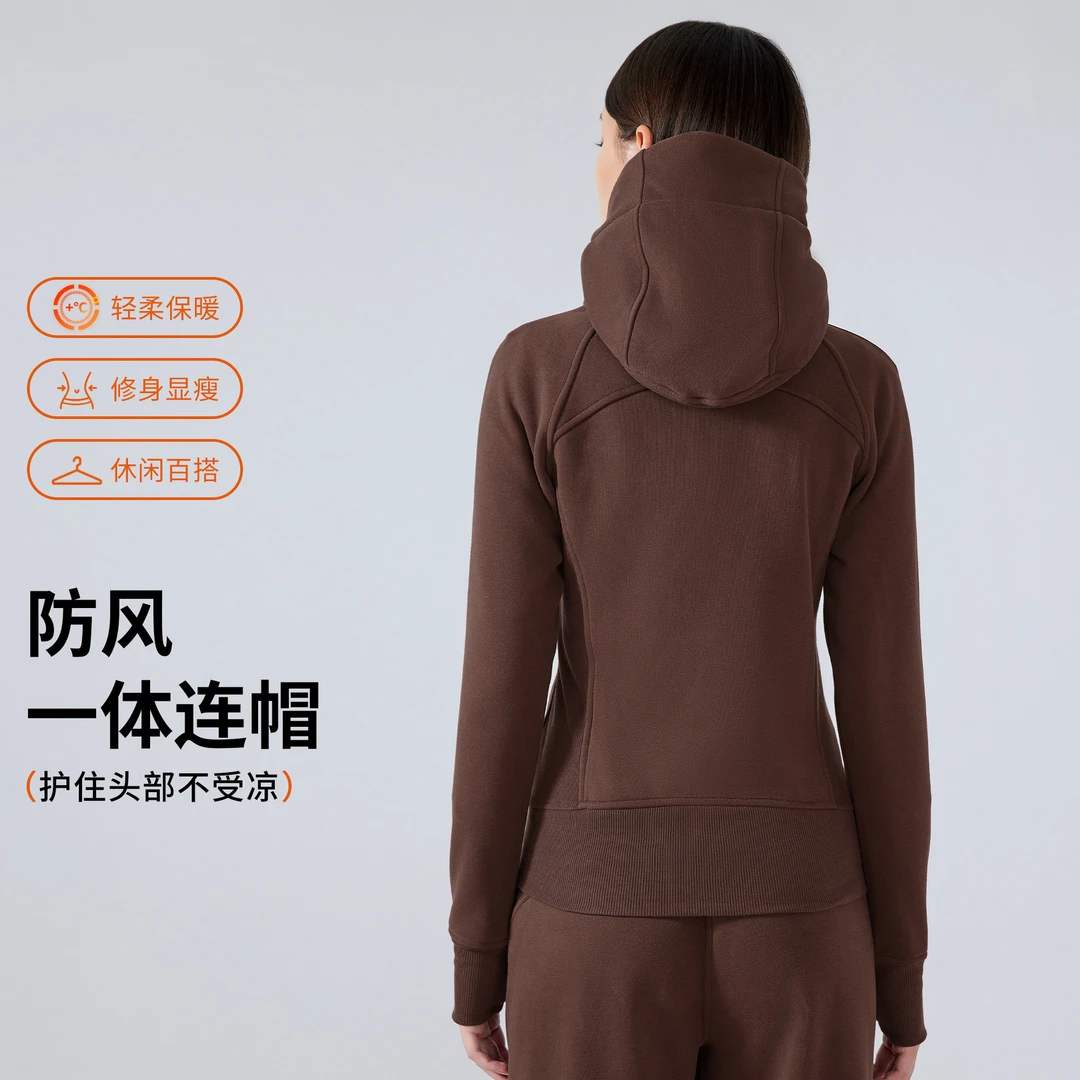 Vela秋冬新款加绒连帽拉链运动外套女休闲户外健身瑜伽服加厚