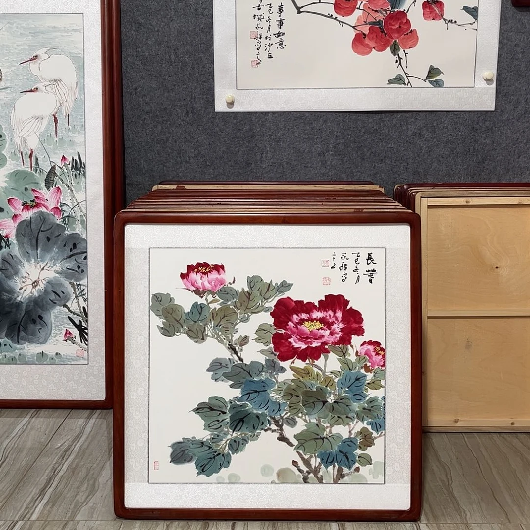 国画书画作品带框63×63