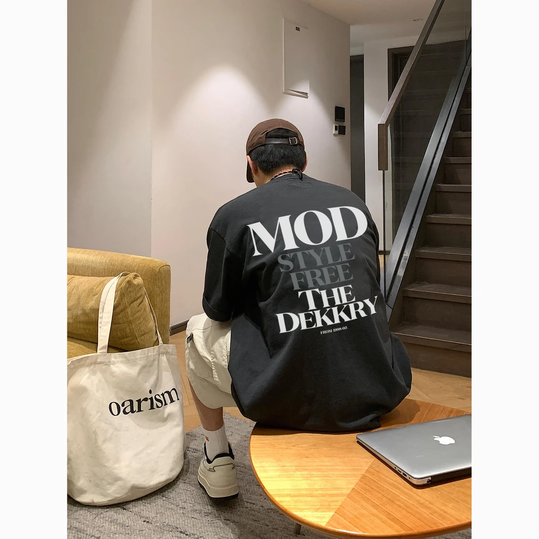 100%美式高街百搭短袖T恤男ins街头风字母印花圆领深灰色半袖上衣