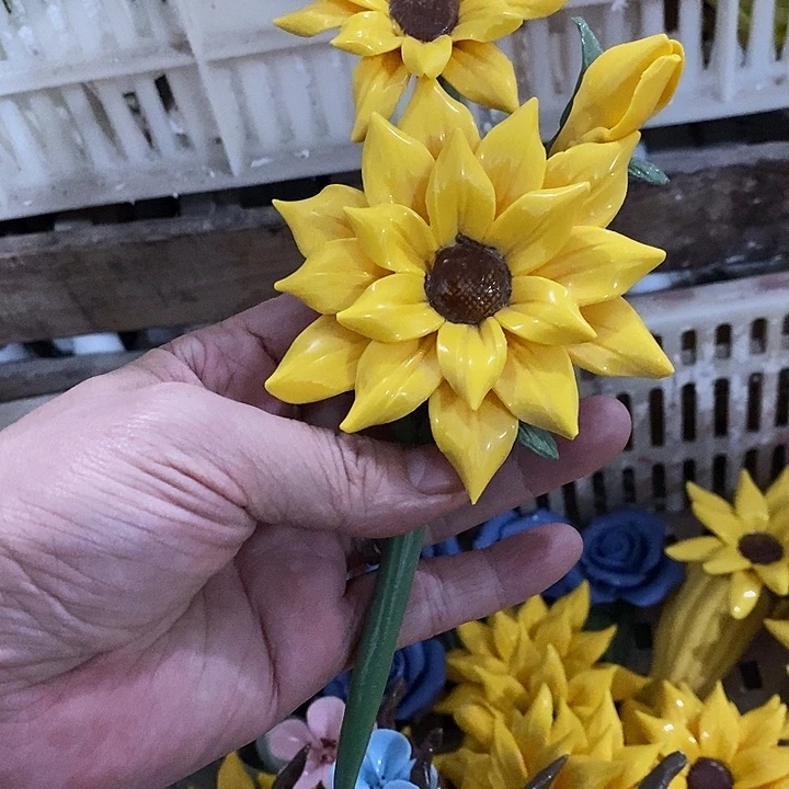 瓷片纯手工陶瓷花摆件瑕