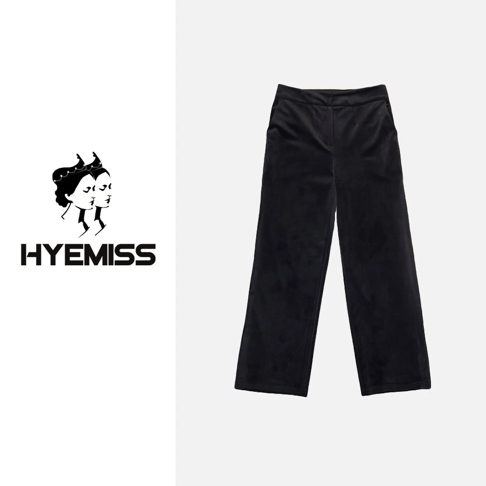 HYEMISSPT240236秋冬新款桑蚕丝百搭休闲时尚轻奢高腰长款丝绒裤