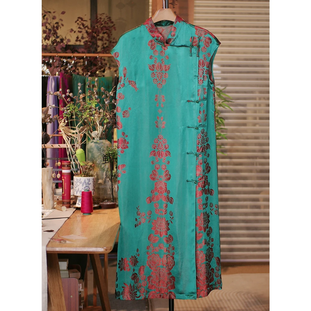 老软段绣花马甲中式马夹中国风民族风提花复古刺绣连衣裙09017