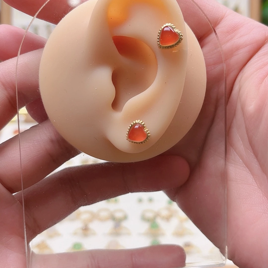 南红玛瑙银S925镶嵌耳饰
