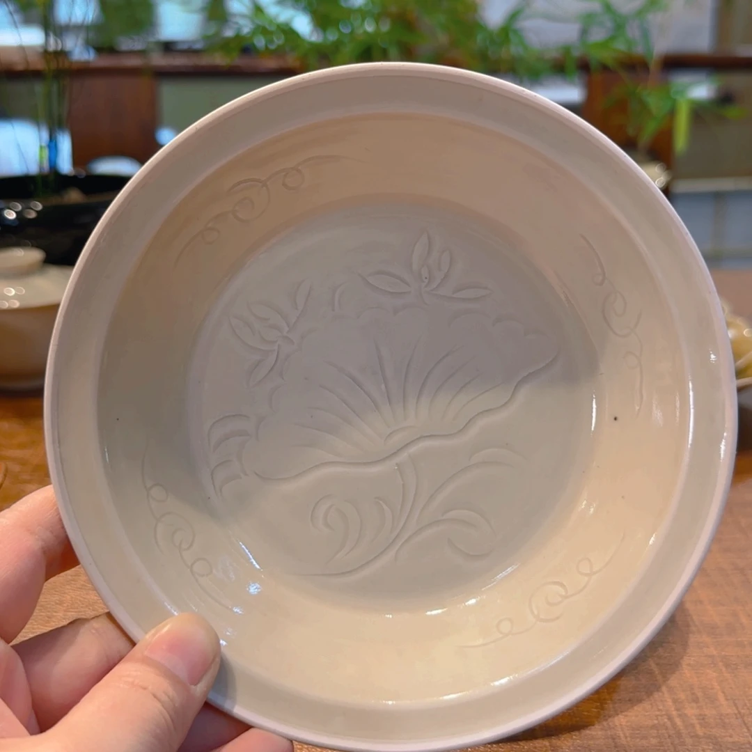 微瑕仿宋折沿盘 莲纹 双色釉666666