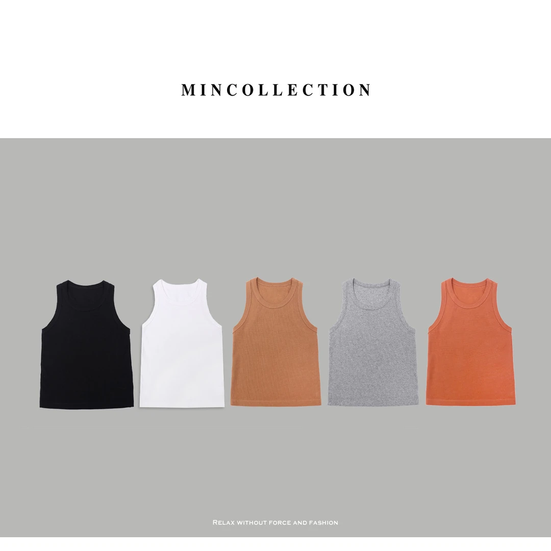 DE Mincollection工字背心/四季穿刚需挖肩无袖螺纹棉打底背心