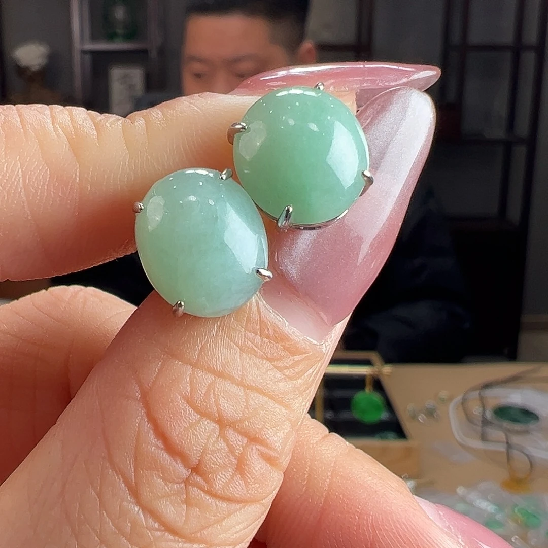 翡翠银S925镶嵌耳饰耳环65