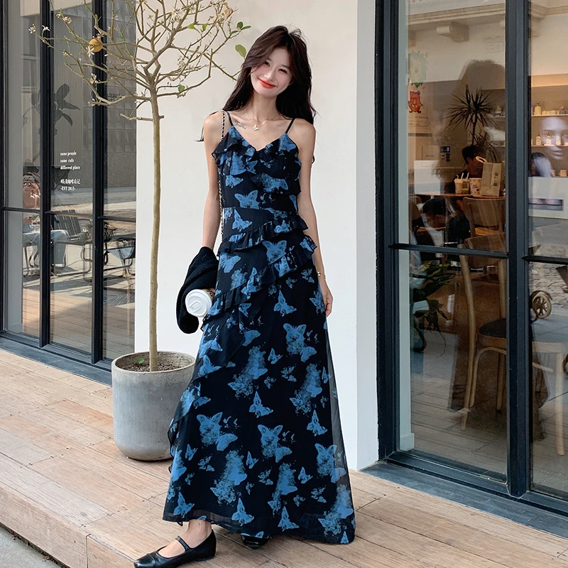 法式绝美海边度假碎花吊带连衣裙开衫两件套2025夏天巨好看的裙子