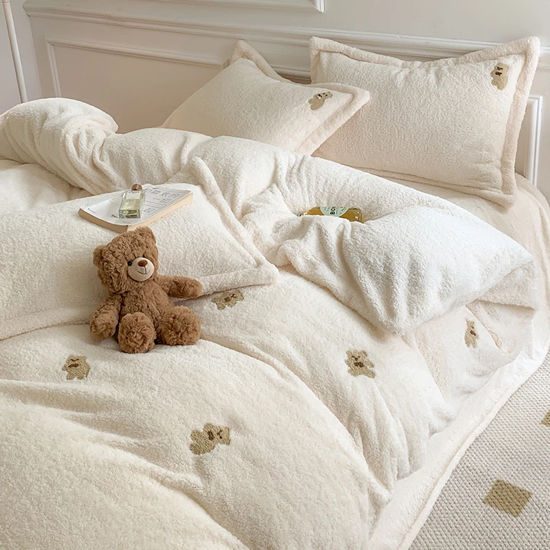 ins冬季泰迪绒四件套少女心珊瑚绒加厚双面毛绒牛奶绒加绒床单款4