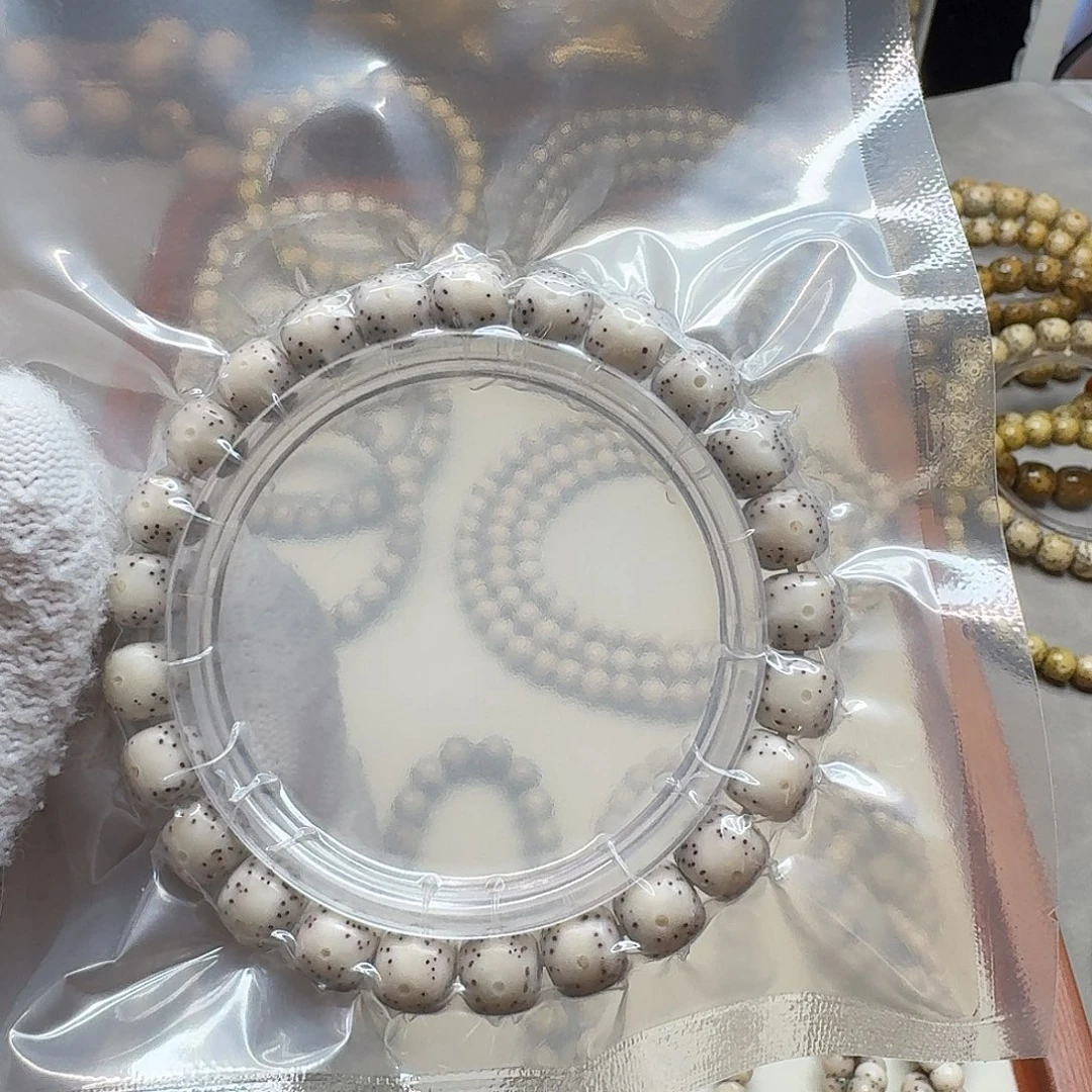 手串星月菩提石玉料9:8白冰料正月留白小细星