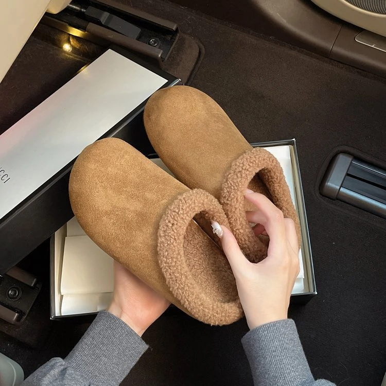博肯鞋2025新款秋冬加绒毛毛半拖女懒人一脚蹬两穿棉鞋抖音双11