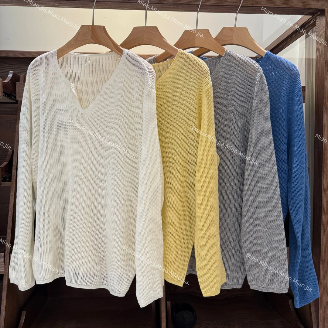 /苗苗家/『春夏织梦』欧货剪刀领薄款休闲韩版针织长袖上衣