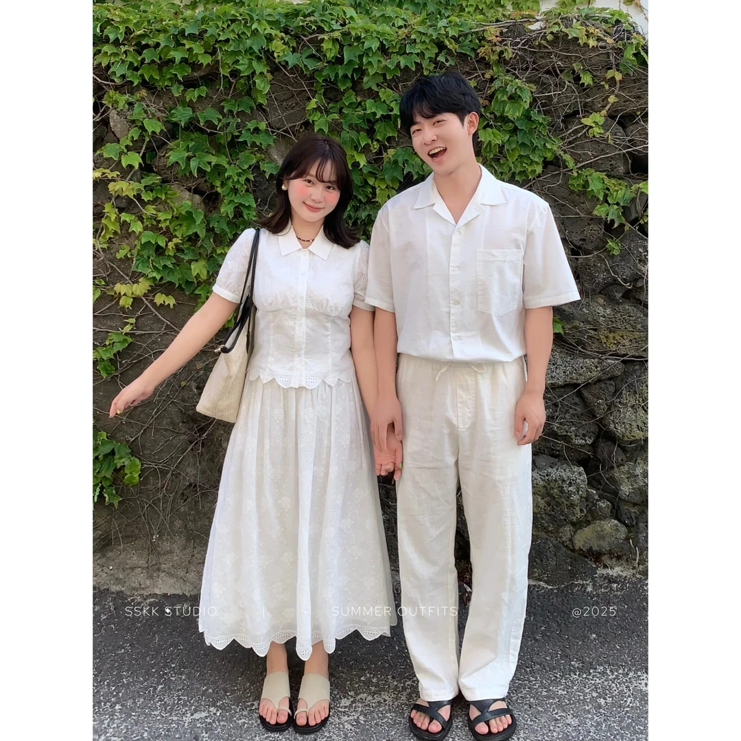 KMZY/KMZY山_山【淡雅少女】微胖韩版轻熟风镂空收腰衬衫+半裙套装