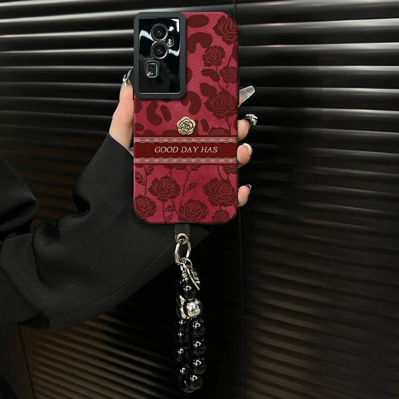 适用【opporeno10pro】豹纹玫瑰ins风秋冬酒红翻毛皮网红创意手机壳