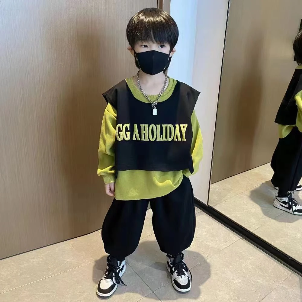 男童套装2025春秋新款宝宝卫衣马甲三件套洋气儿童百搭时尚套装潮