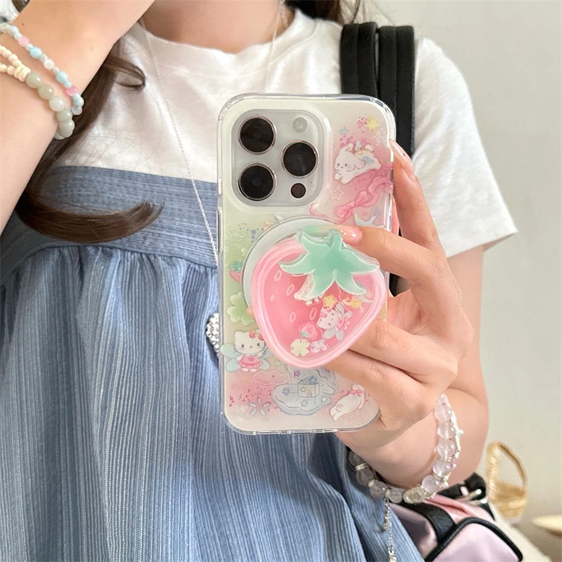 天使Kt猫草莓摇摇乐磁吸支架适用iphone17Promax苹果16手机壳15女