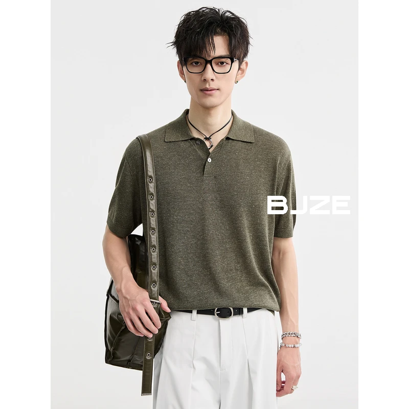 [超爽天丝亚麻]BJZE夏季凉感针织polo衫休闲海鸥领短袖男J521349