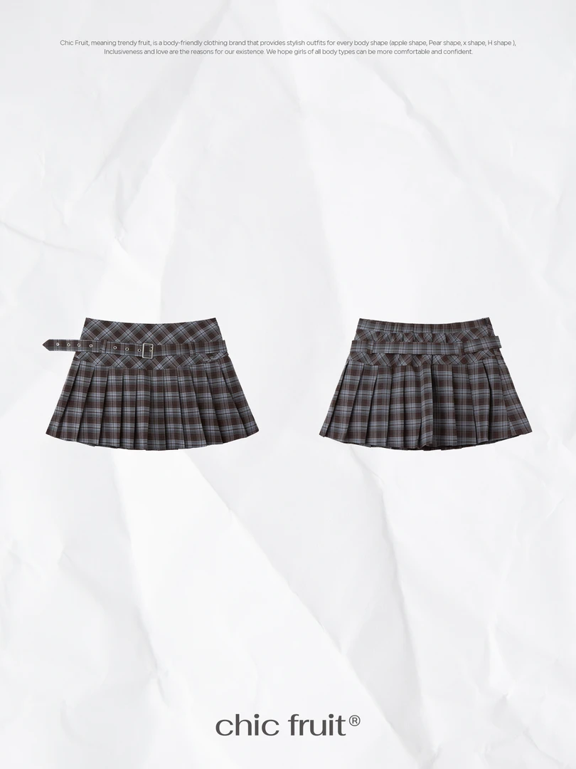 Chic Fruit大码微胖夏秋日系格子裙短裙百褶裙学院风夏季高腰