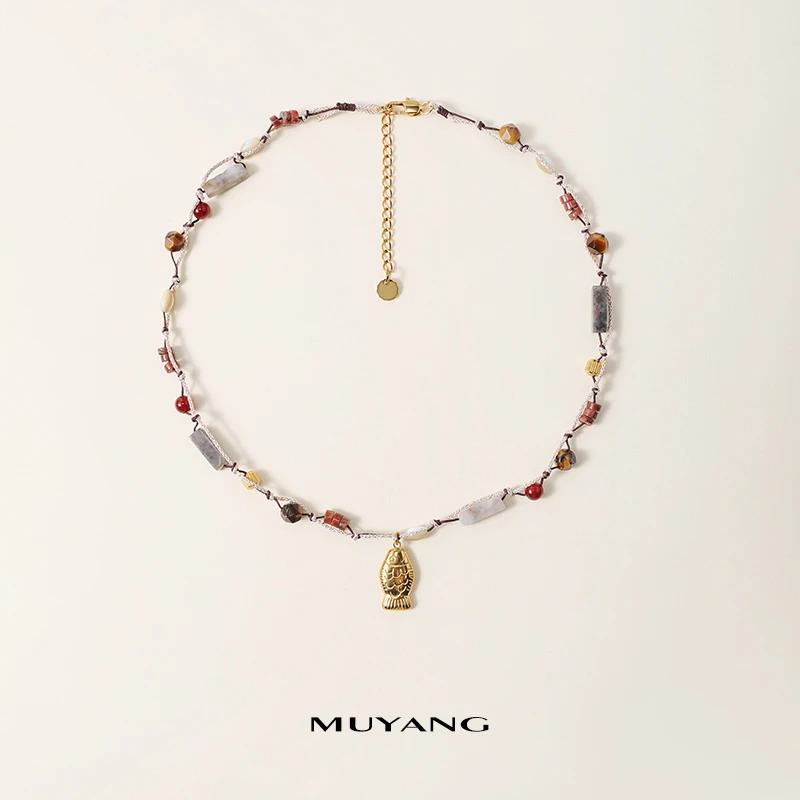 muyang/慕阳 钛钢玻璃项链 气质手工复古小众彩色设计小鱼项链