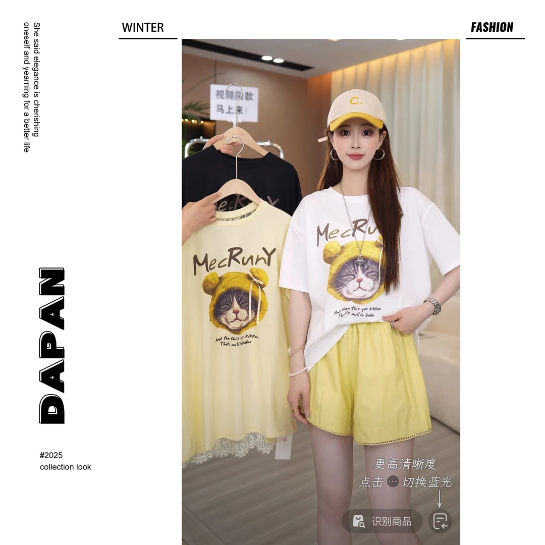 【大潘优品】【大头猫】梨形身材穿搭小猫T恤预CDP5TX4777A