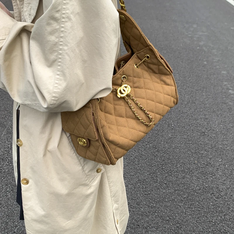 2025新款小香风磨砂麂皮菱格包时尚休闲单肩包小众气质斜挎包女包